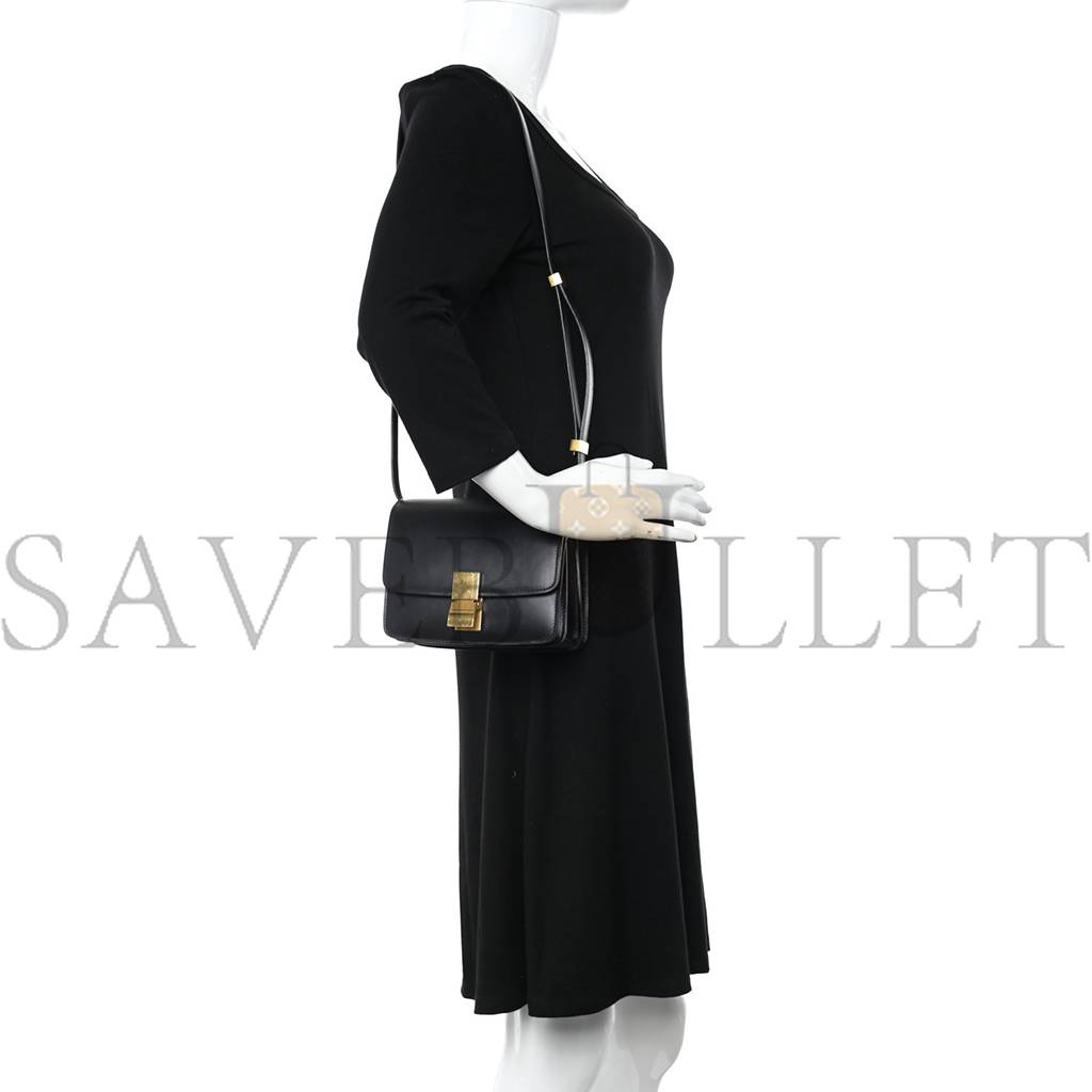 Ce**e box calfskin small classic box flap bag black (17*13*8cm)