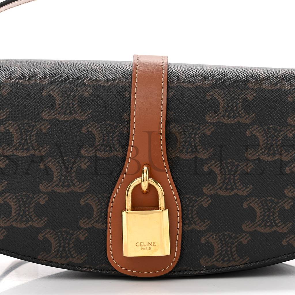 Ce**e triomphe canvas calfskin tabou clutch on strap tan (20*9*5cm)