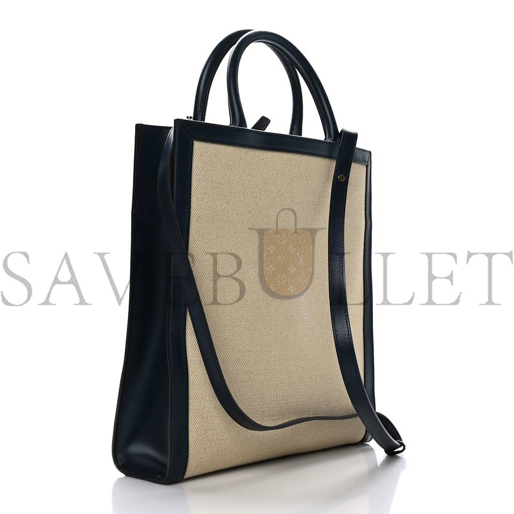 Ce**e canvas calfskin logo print small vertical cabas natural navy (32*28*8cm)