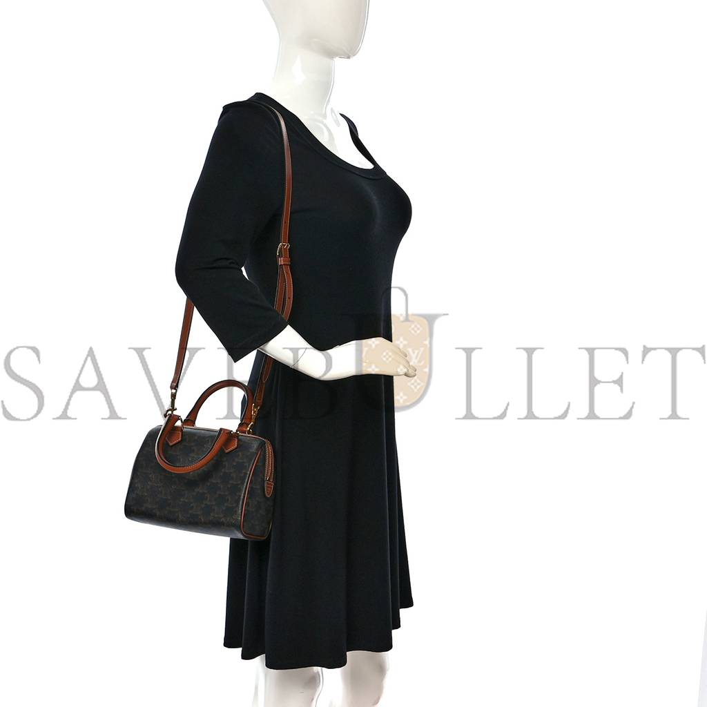 Ce**e triomphe canvas calfskin small boston bag tan (20*15*11cm)