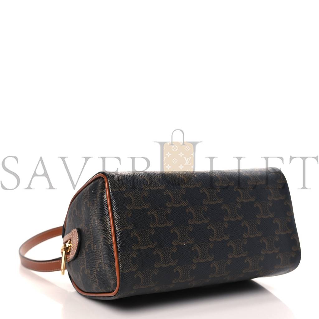 Ce**e triomphe canvas calfskin small boston bag tan (20*15*11cm)