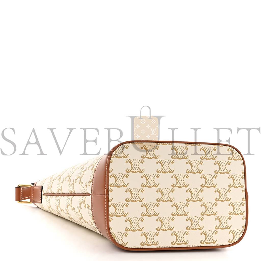 Ce**e triomphe canvas calfskin small bucket bag white (22*18*13cm)