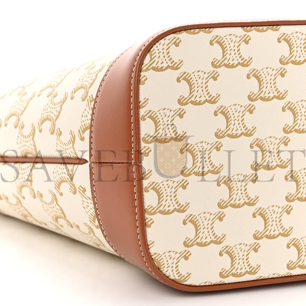 Ce**e triomphe canvas calfskin small bucket bag white (22*18*13cm)