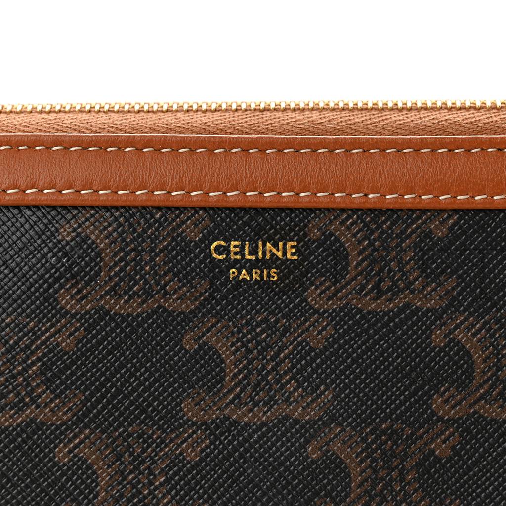Ce**e triomphe canvas calfskin mini clutch on chain tan (17*11*9cm)