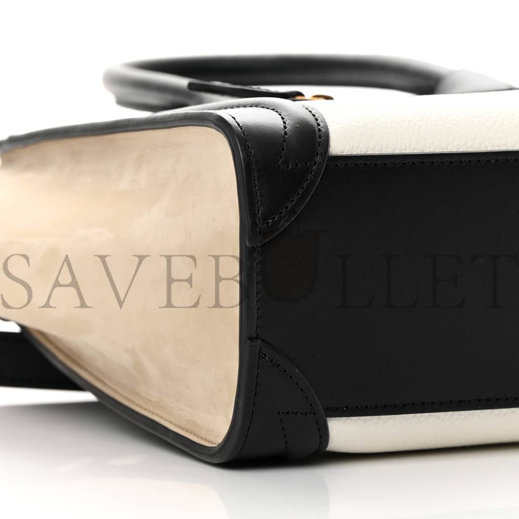 Ce**e baby grained calfskin nubuck nano tri-color luggage white light taupe (21*20*10cm)