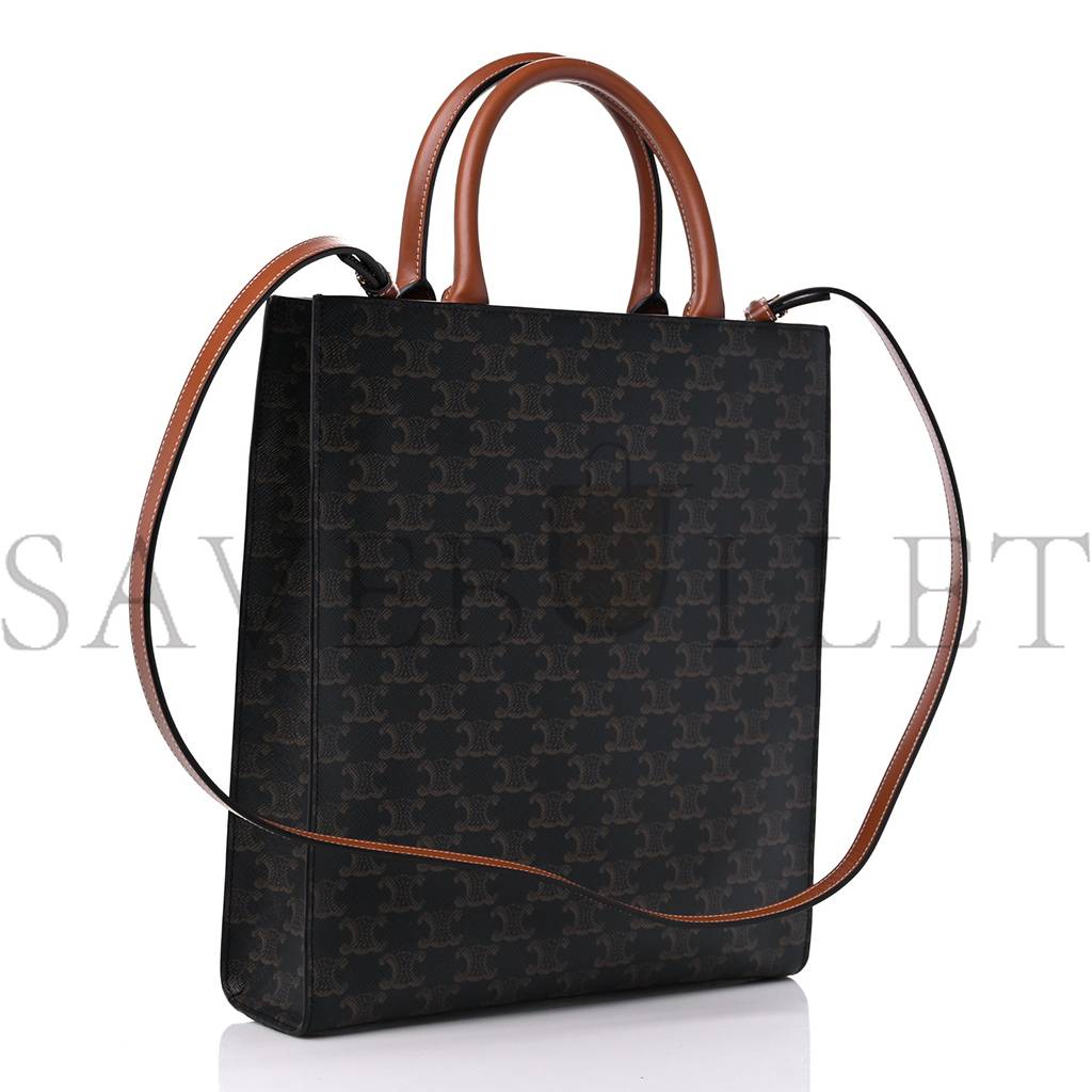 Ce**e triomphe canvas calfskin small vertical cabas tan (32*28*8cm)