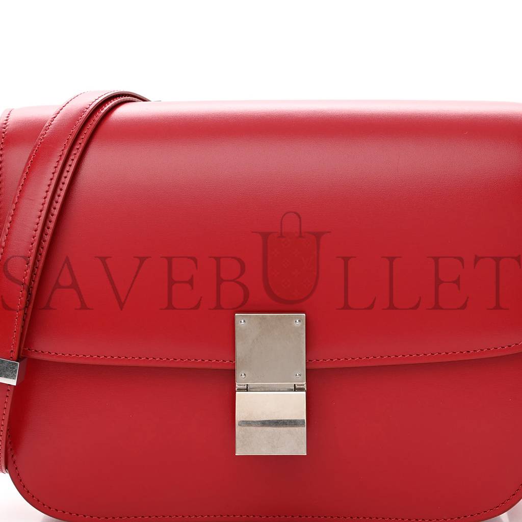 Ce**e box calfskin medium classic box flap bag red (23*18*6cm)