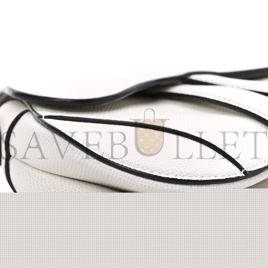 D*or grained calfskin mini saddle bag white (18*6.25*1.75cm)