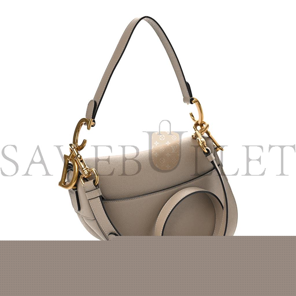 D*or grained calfskin saddle bag with strap warm taupe (25*20*7cm)