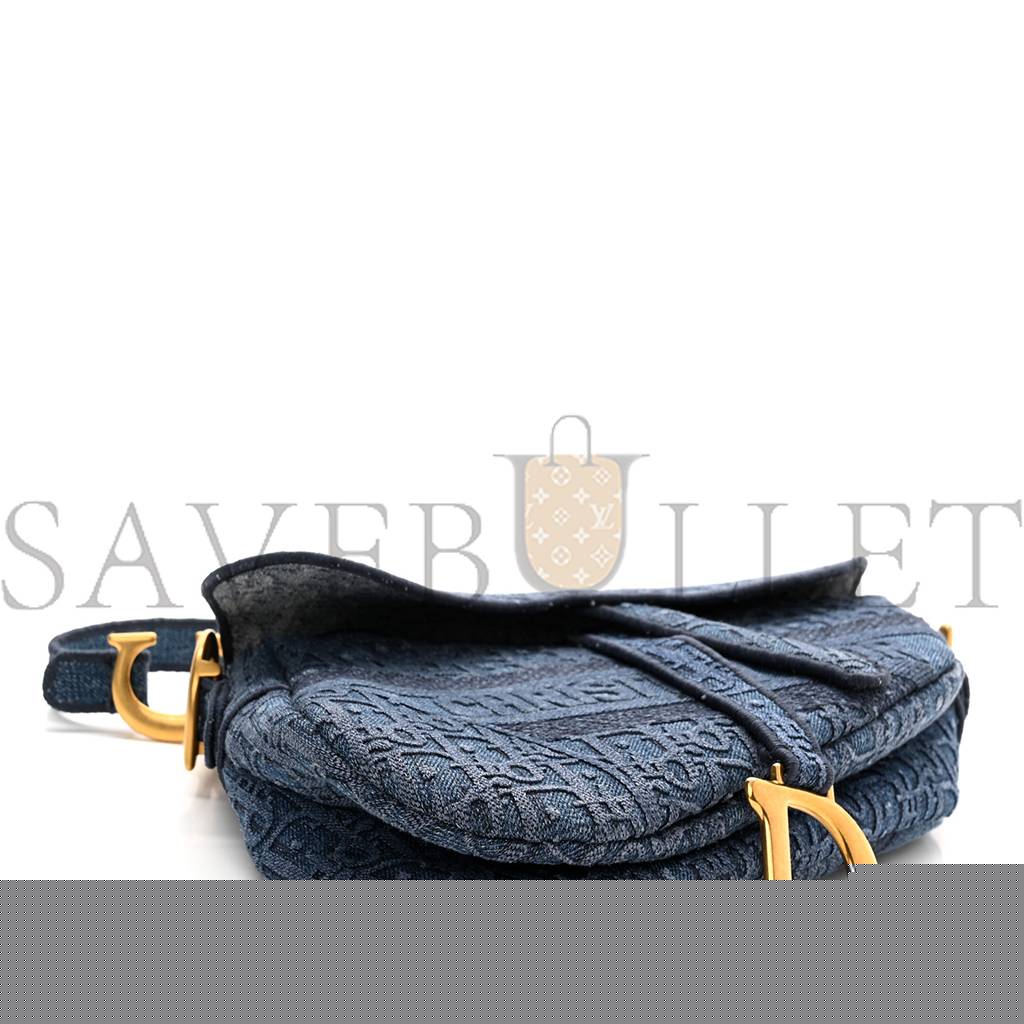 D*or oblique embroidered saddle bag denim blue (27*22*5.1cm)