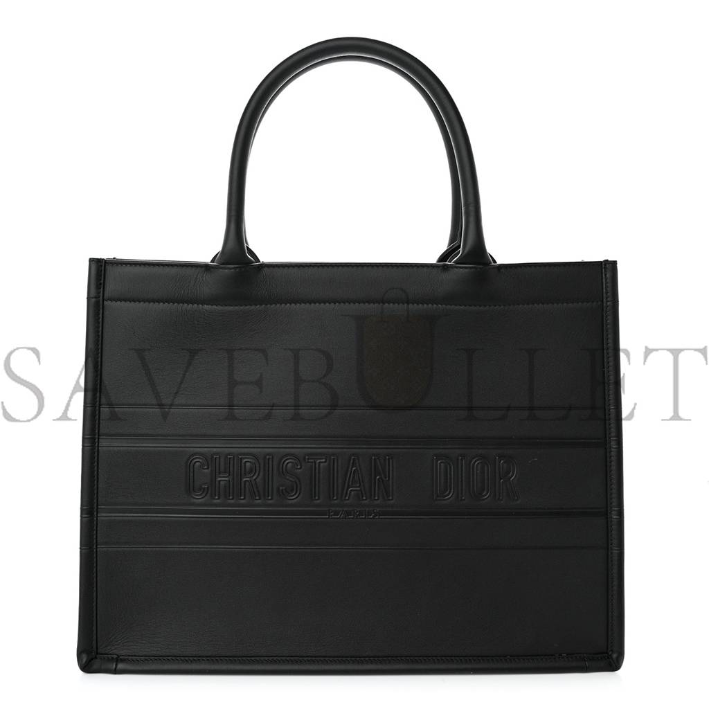 D*or calfskin embossed medium book tote black (36*27*17.8cm)