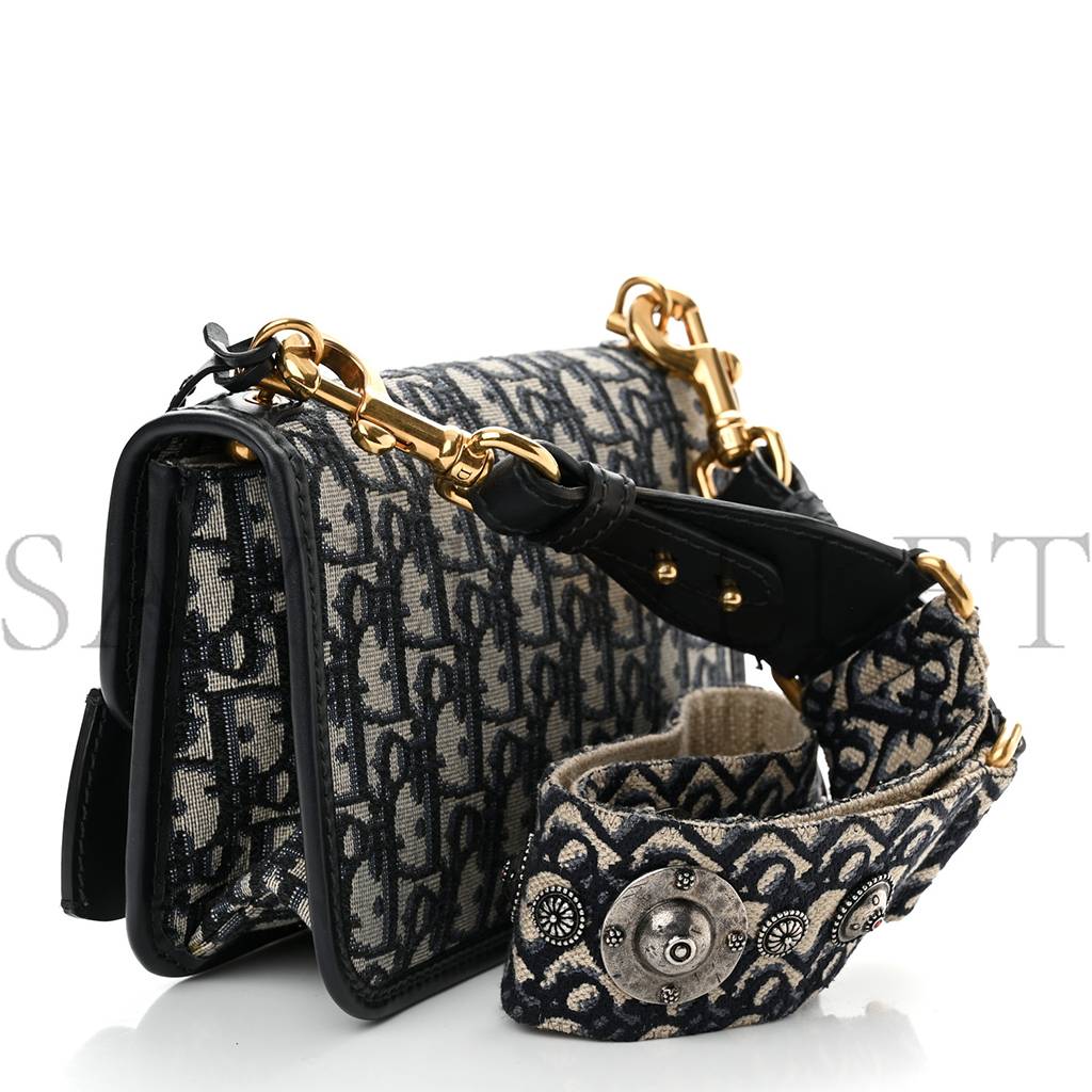 D*or oblique small D*oraddict flap bag navy blue (21*14*5.1cm)