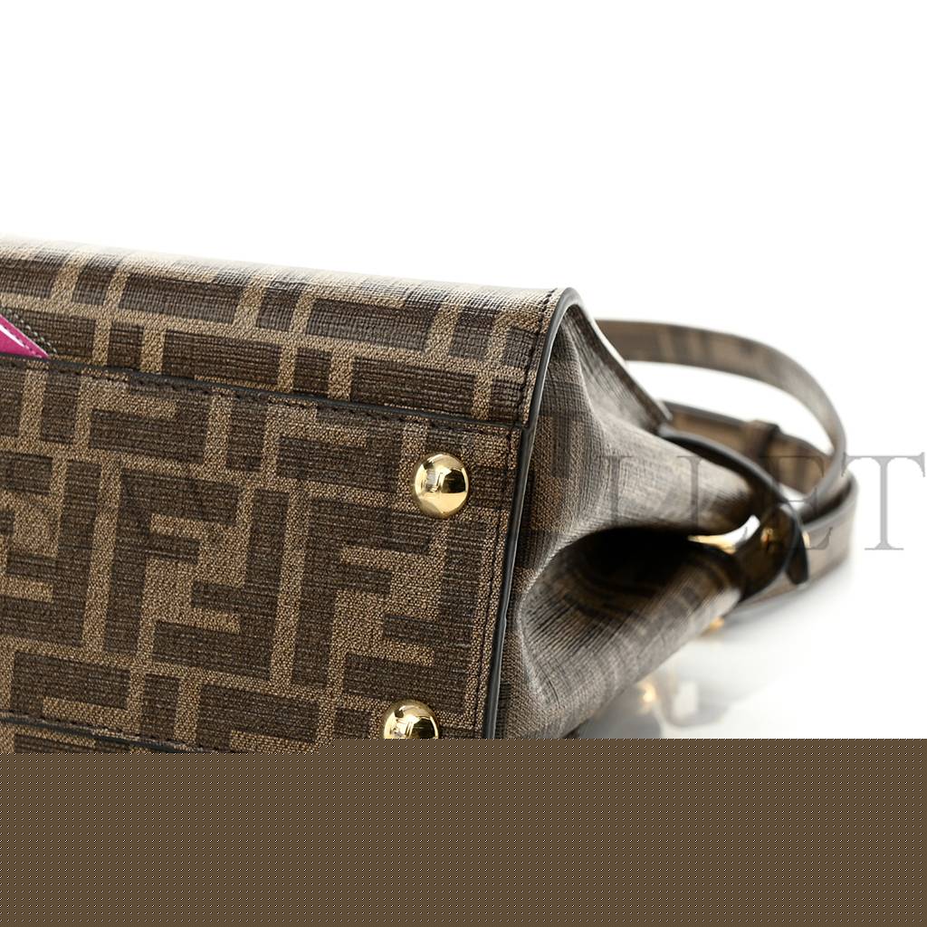 F**di glazed fabric vitello ff 1974 hairdo girls inlay mini peekaboo iconic satchel mogano panna multicolor (23*18*13cm)