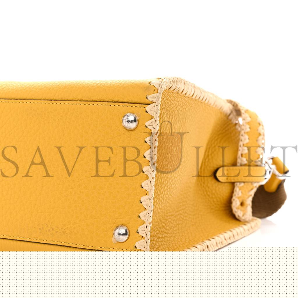 F**di cuoio romano selleria raffia bi-color woven medium peekaboo x-lite sunflower paglia (30*25*15cm)