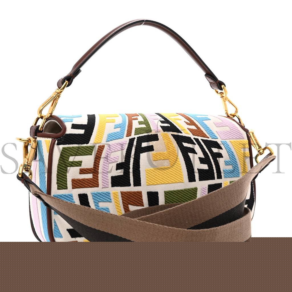 F**di x sara coleman canvas vitello king seta ff fish eye embroidered baguette grezzo multicolor ghianda (28*15*6cm)