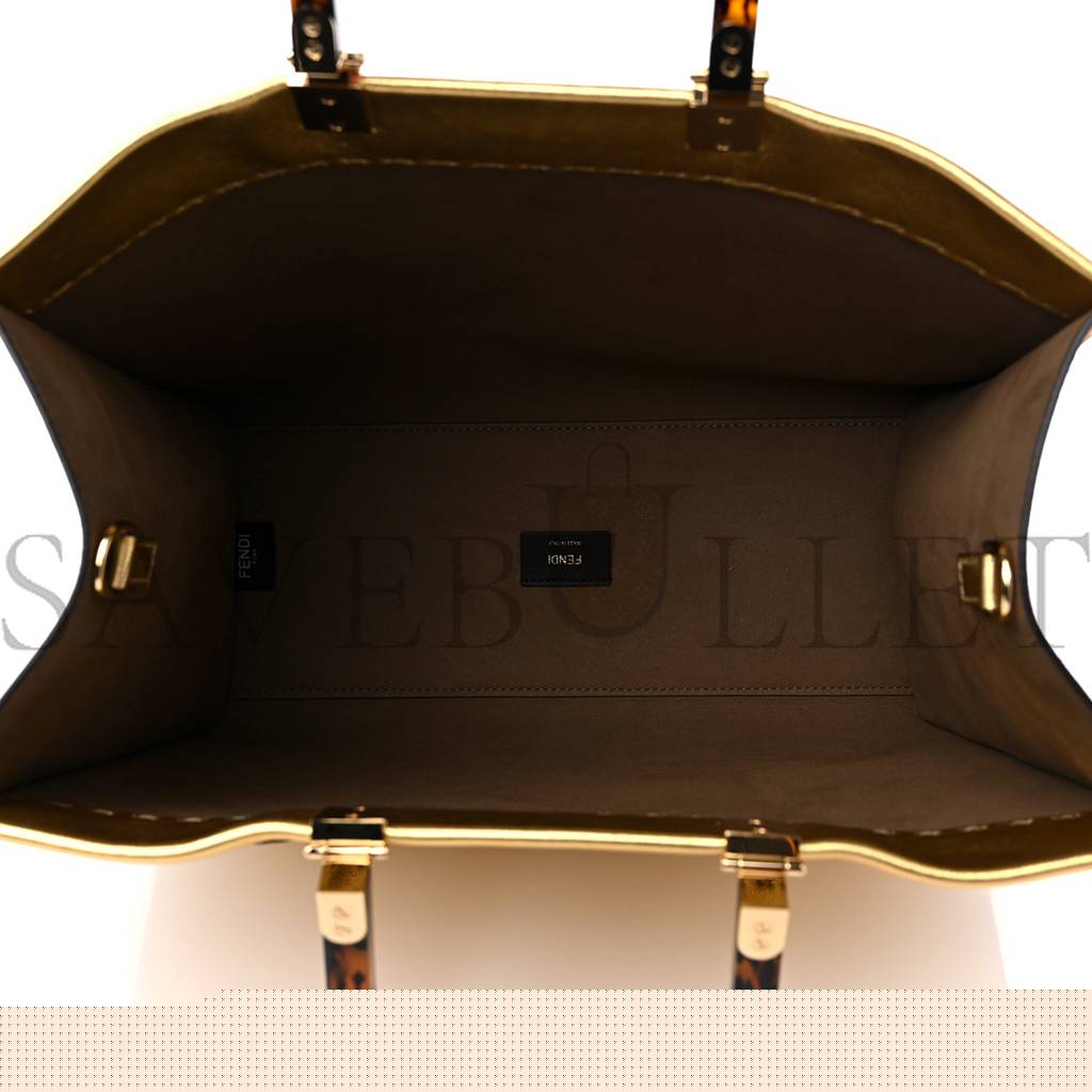 F**di vitello catalan mirror plexiglass logo embossed medium F**di sunshine shopper tote gold (36*30*14cm)